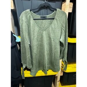 Sanctuary Womens Olive Green V-Neck Tie Sleeve Knit Top Pullover Size Large